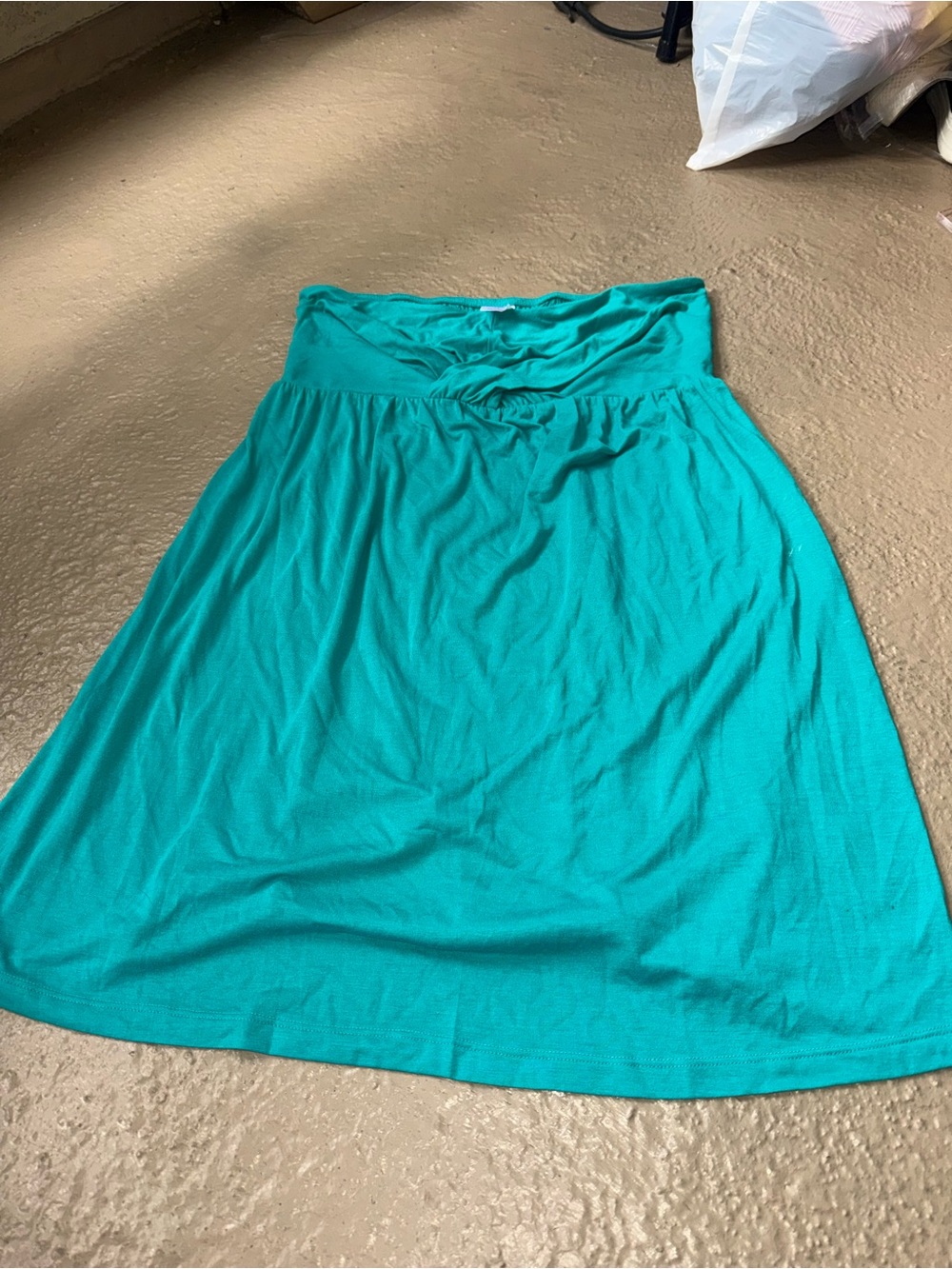 Merona Strapless Teal A-Line Fold-Over Waist Dress Vtg large